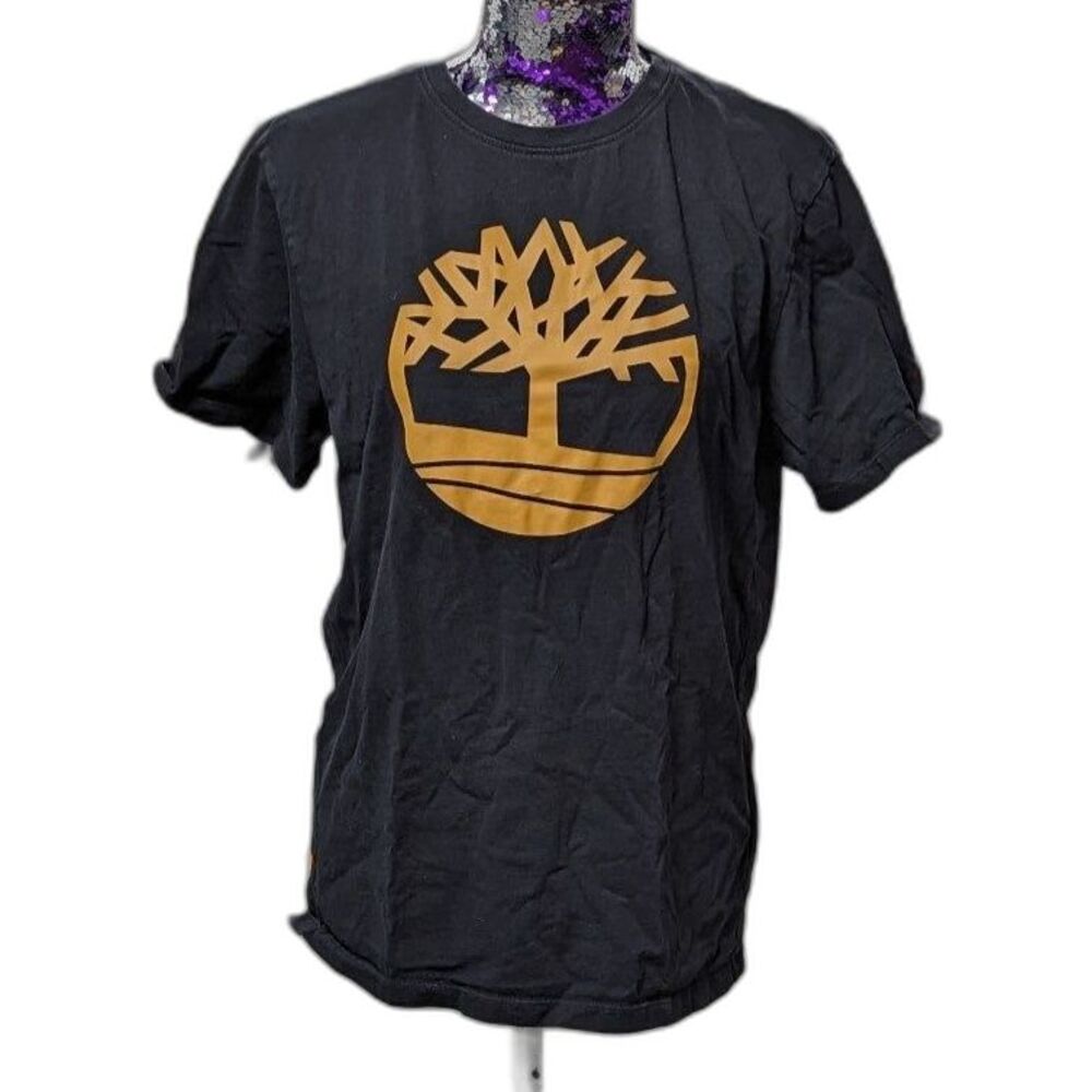 Timberland Size Medium Black T-Shirt with Golden Tree Logo Graphic 100% Cotton